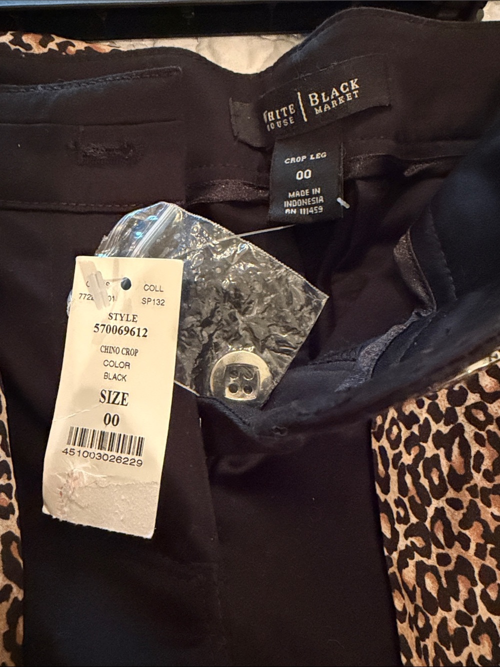 White House Black Market Black Ankle Pants with Leopard Print Tie - Picture 2 of 3